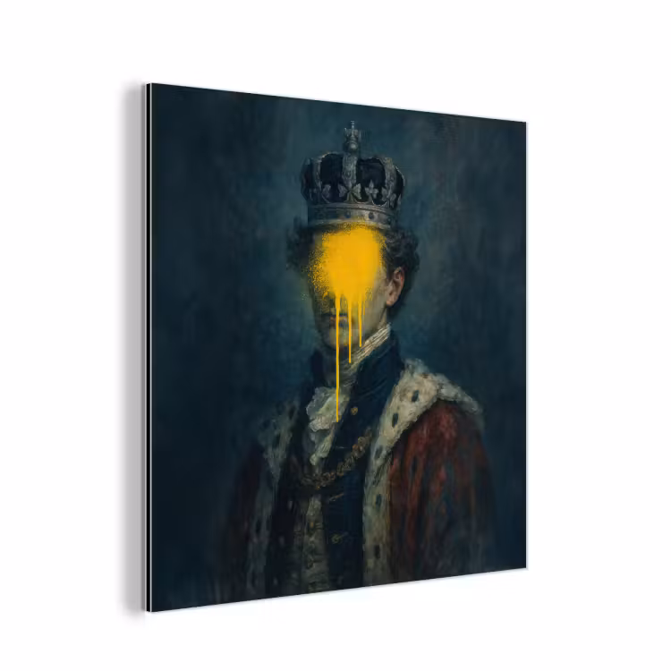 Aluminium schilderij - Koning - Portret - Druipende gele verf — 1