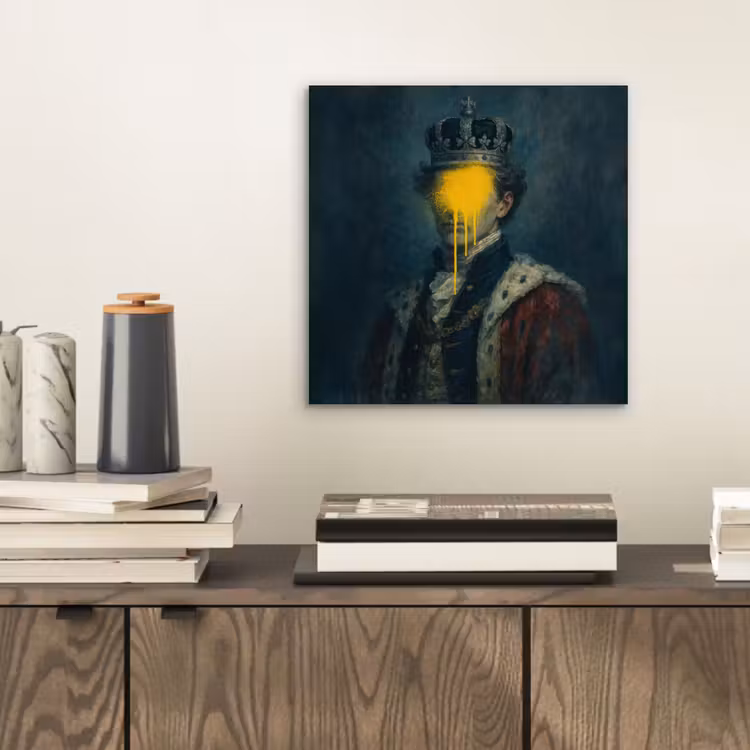 Aluminium schilderij - Koning - Portret - Druipende gele verf — 2