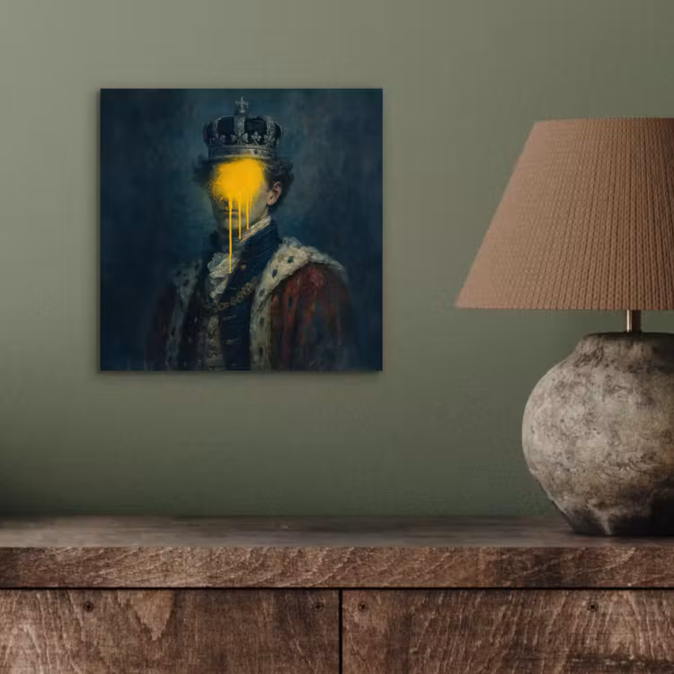 Aluminium schilderij - Koning - Portret - Druipende gele verf — 3