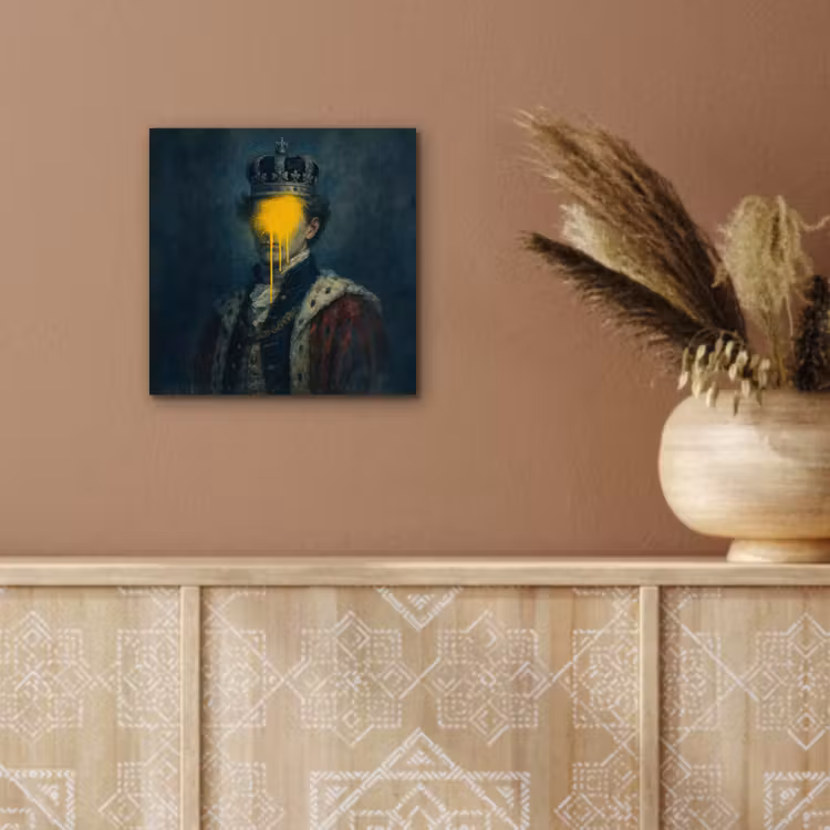 Aluminium schilderij - Koning - Portret - Druipende gele verf — 5