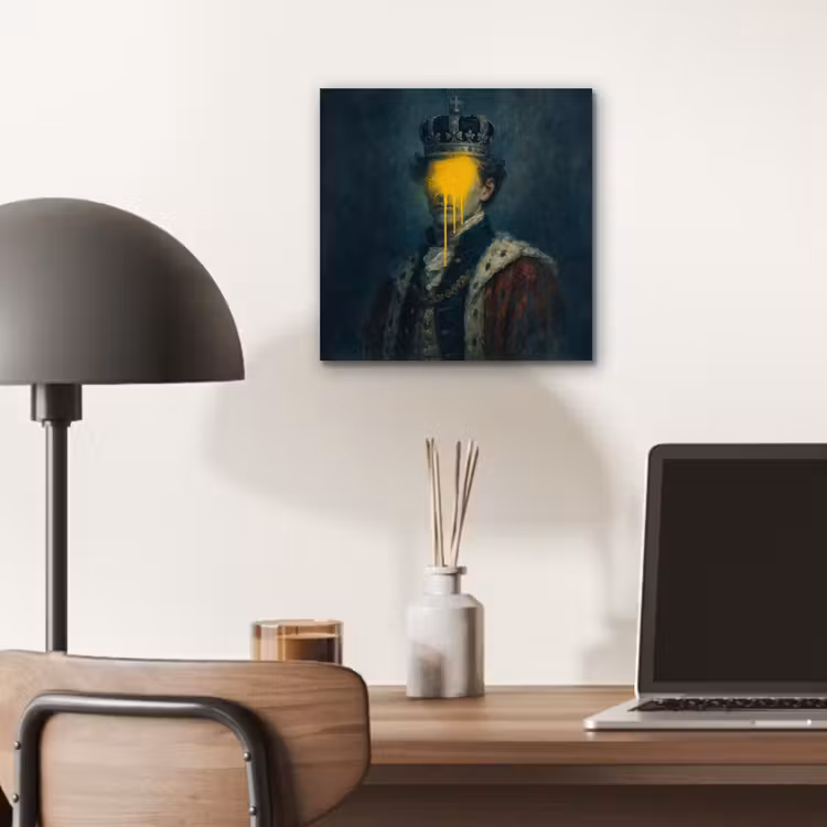 Aluminium schilderij - Koning - Portret - Druipende gele verf — 6