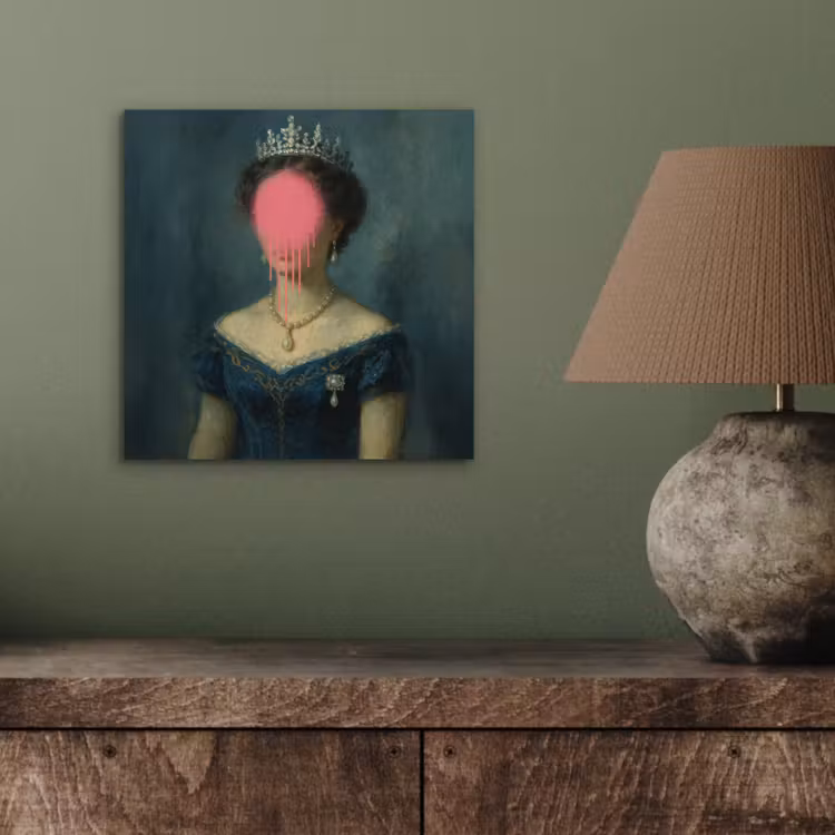 Aluminium schilderij - Kroon - Roze druipend verf - Portret — 3