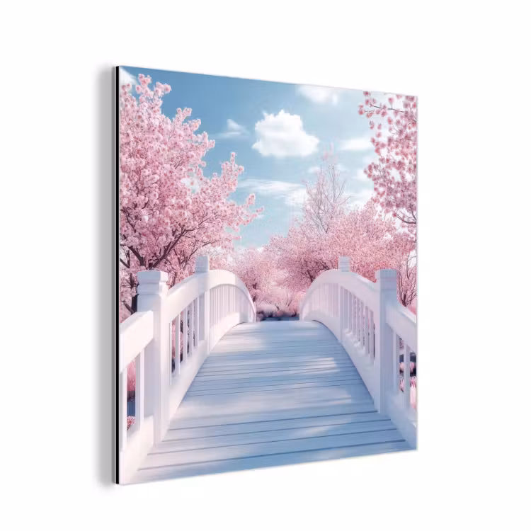 Aluminium schilderij - Brug - Kersenbomen - Wit — 1
