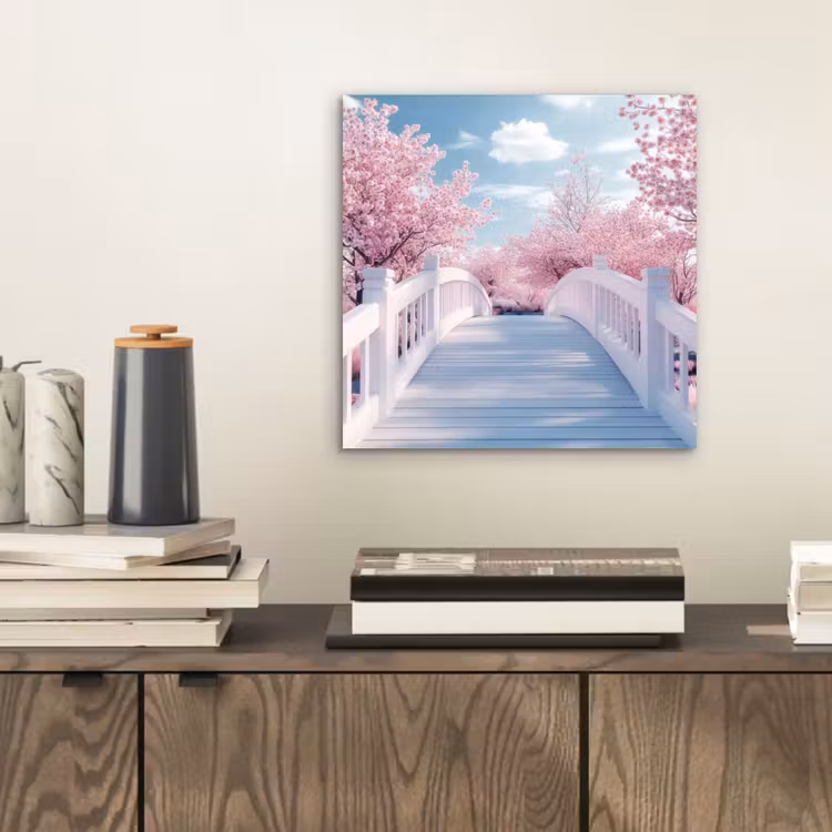 Aluminium schilderij - Brug - Kersenbomen - Wit — 2