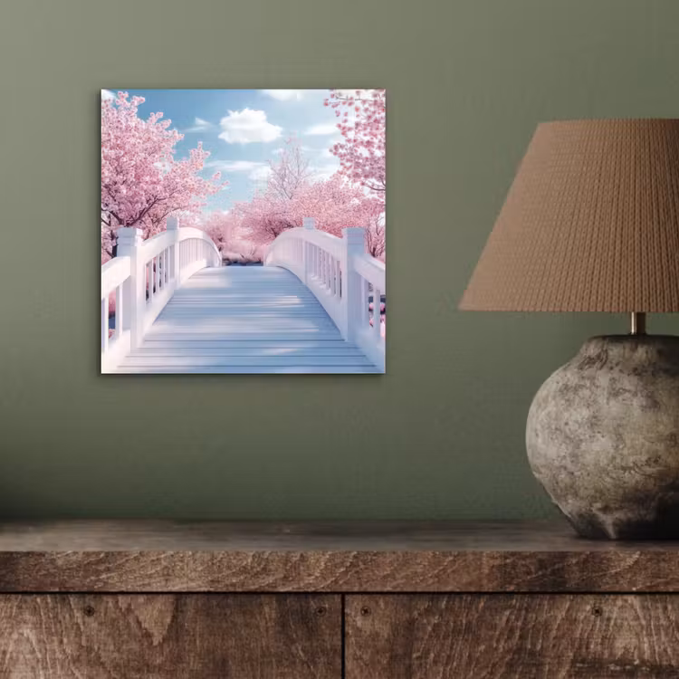 Aluminium schilderij - Brug - Kersenbomen - Wit — 3
