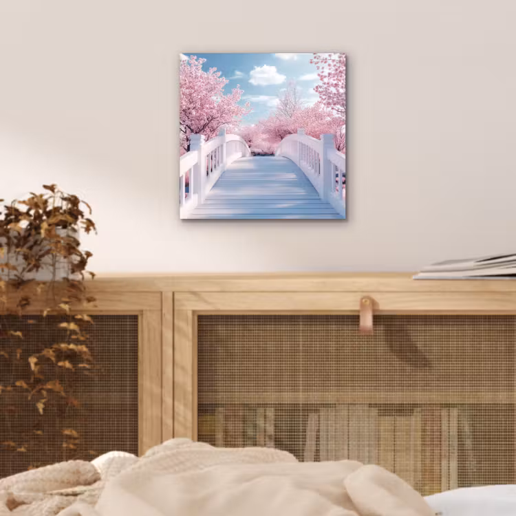 Aluminium schilderij - Brug - Kersenbomen - Wit — 4
