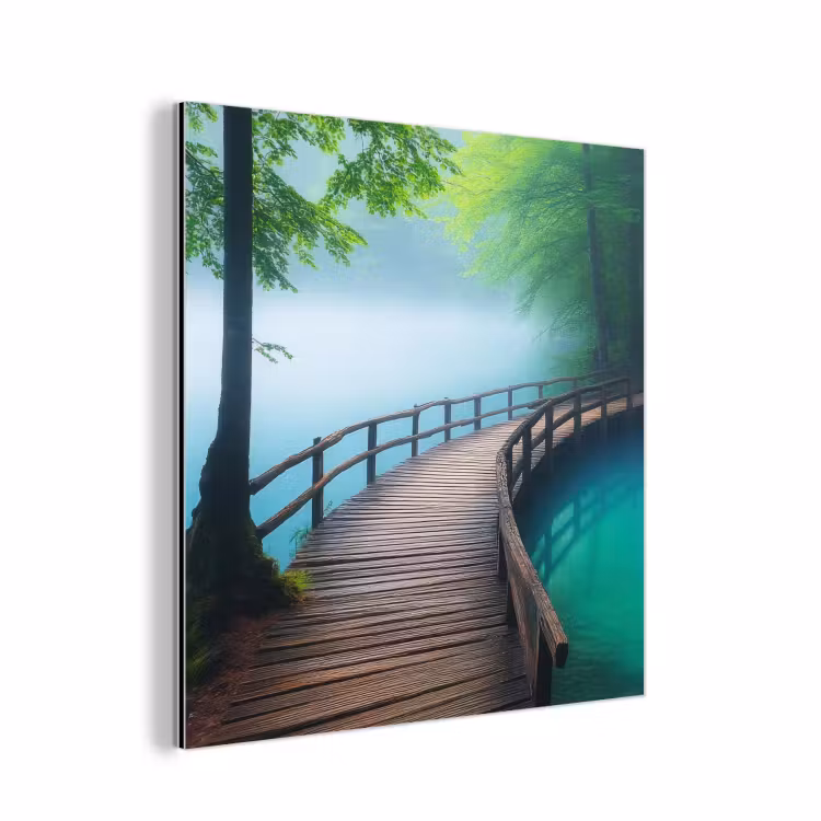 Aluminium schilderij - Brug - Water - Rivier - Bos — 1