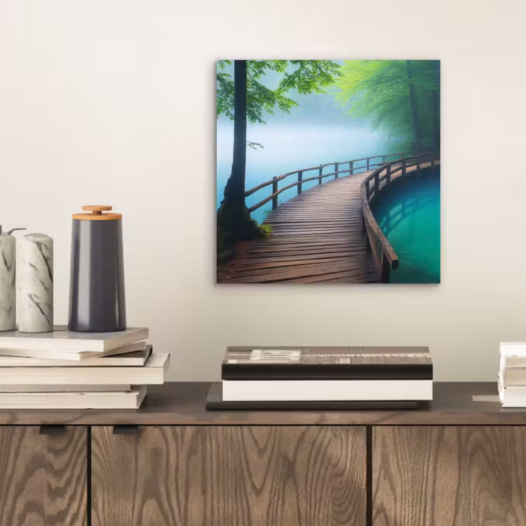 Aluminium schilderij - Brug - Water - Rivier - Bos — 2