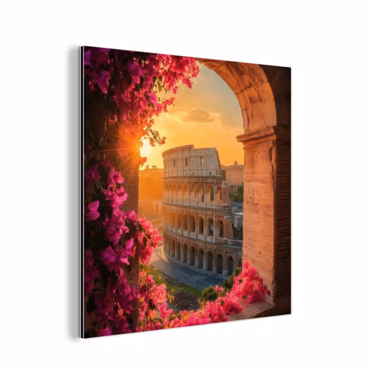 Aluminium schilderij - Colosseum - Rome - Roze Bloemen — 1