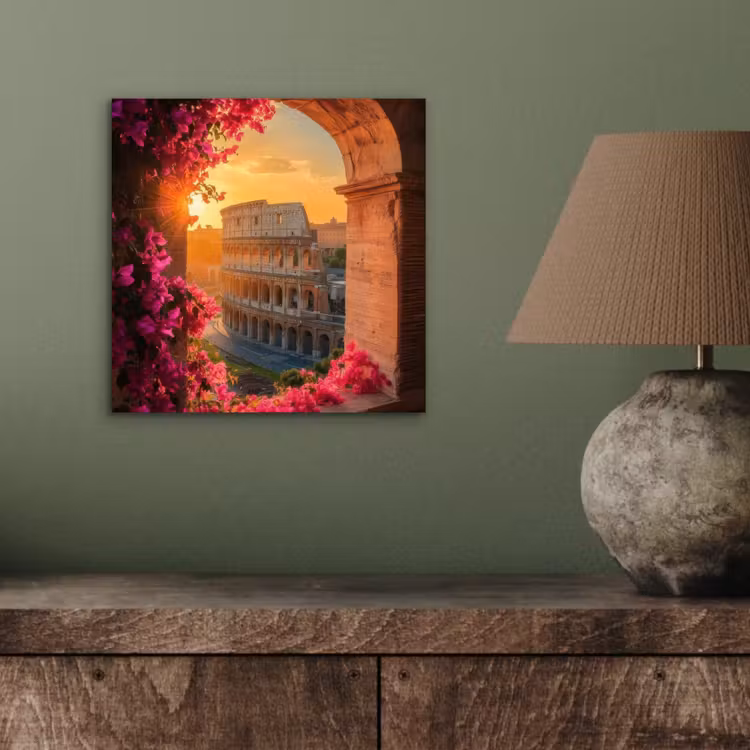 Aluminium schilderij - Colosseum - Rome - Roze Bloemen — 3