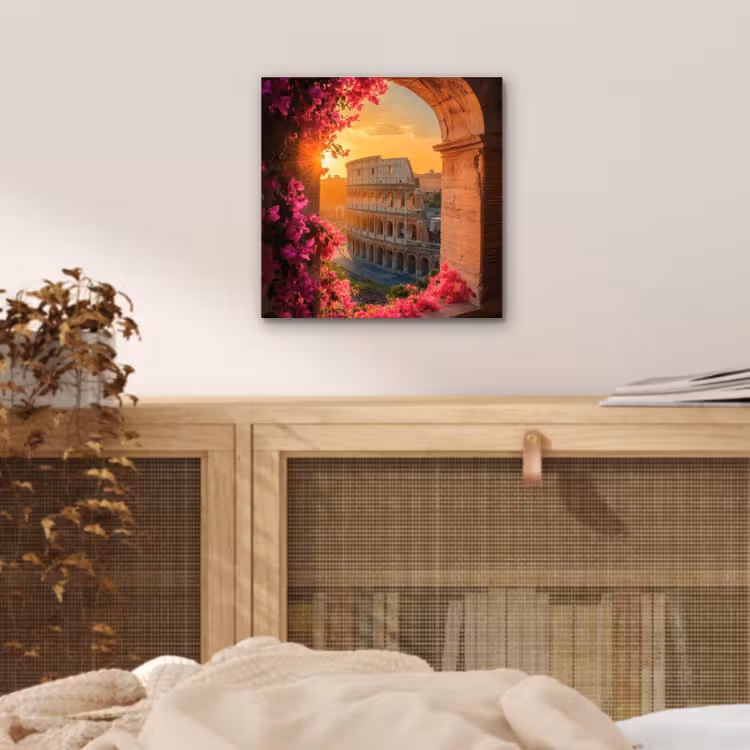 Aluminium schilderij - Colosseum - Rome - Roze Bloemen — 4
