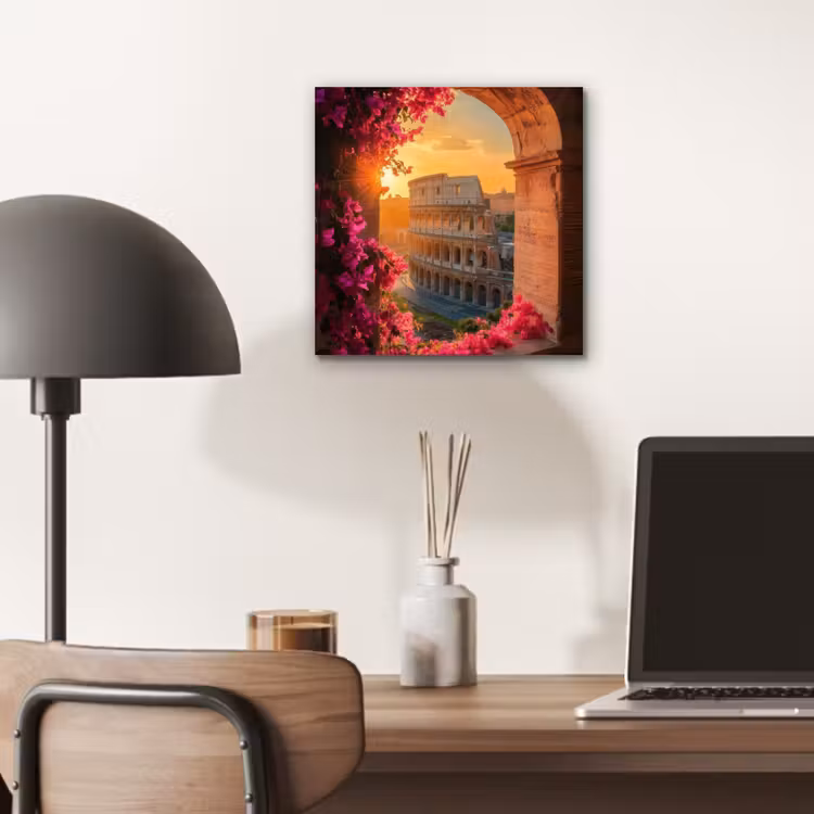 Aluminium schilderij - Colosseum - Rome - Roze Bloemen — 6