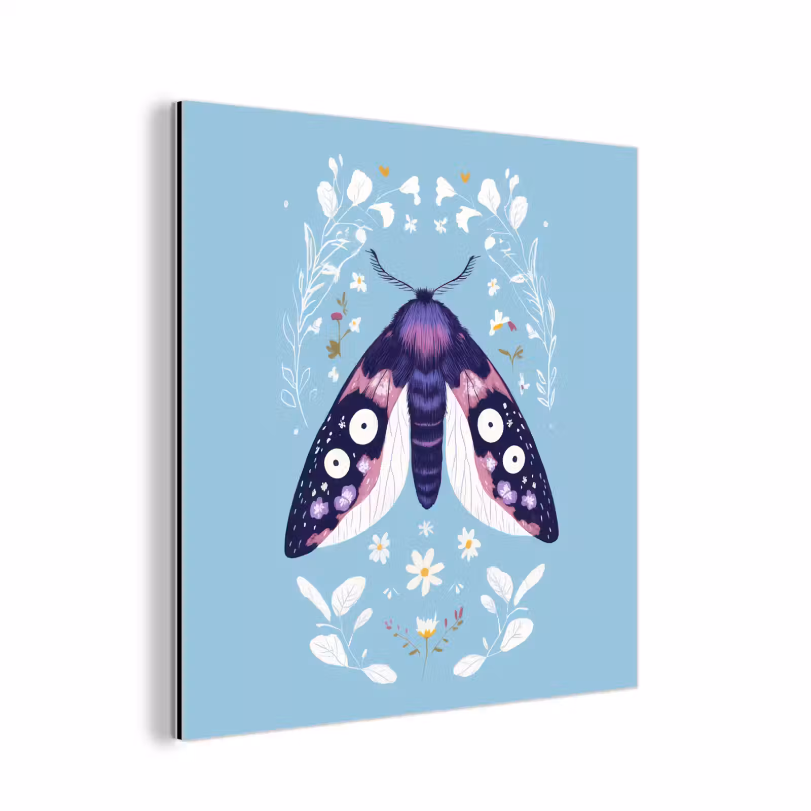 Aluminium schilderij - Bladeren - Wit - Vlinder - Insect — 1
