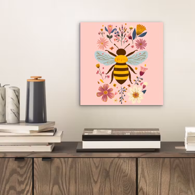 Aluminium schilderij - Bij - Geel - Bloemen - Kleurrijk — 2