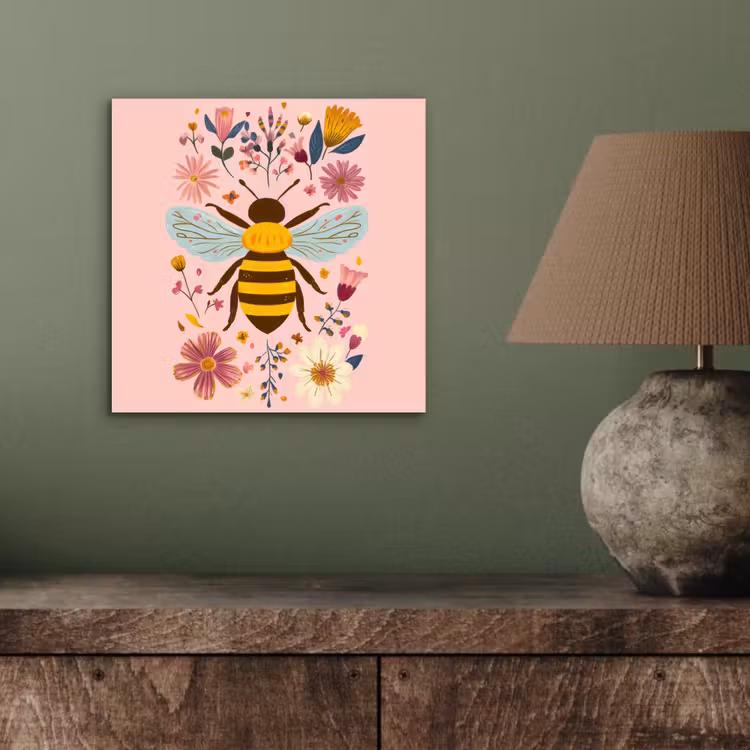 Aluminium schilderij - Bij - Geel - Bloemen - Kleurrijk — 3