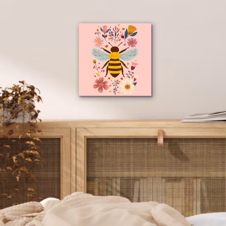 Aluminium schilderij - Bij - Geel - Bloemen - Kleurrijk — 4