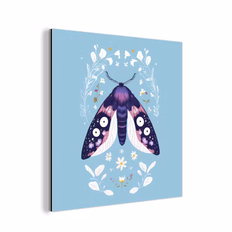 Aluminium schilderij - Bladeren - Wit - Vlinder - Insect — 1