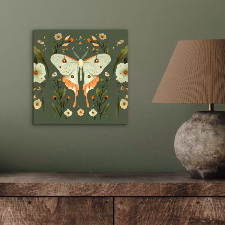 Aluminium schilderij - Bloemen - Bladeren - Olijfgroen - Vlinder — 3