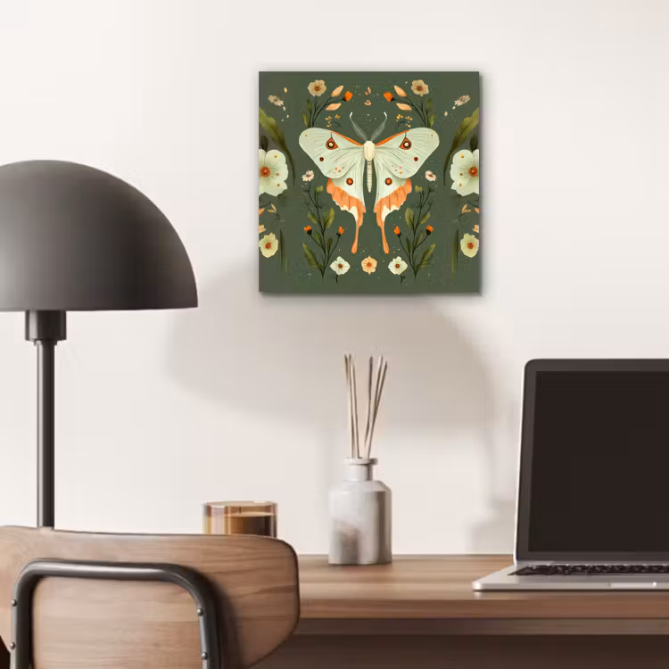 Aluminium schilderij - Bloemen - Bladeren - Olijfgroen - Vlinder — 6