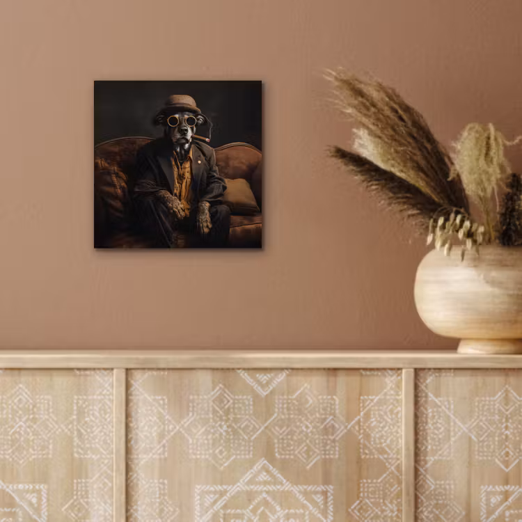 Aluminium schilderij - Hond - Sigaar - Hoed - Pak — 5