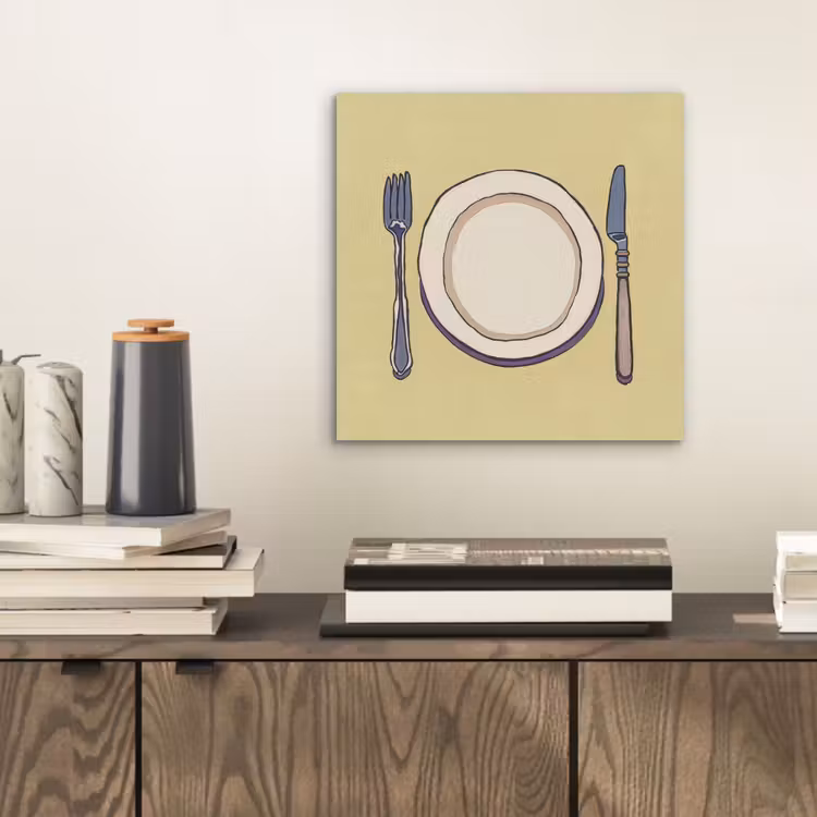Aluminium schilderij - Illustratie - Bord - Bestek - Beige — 2