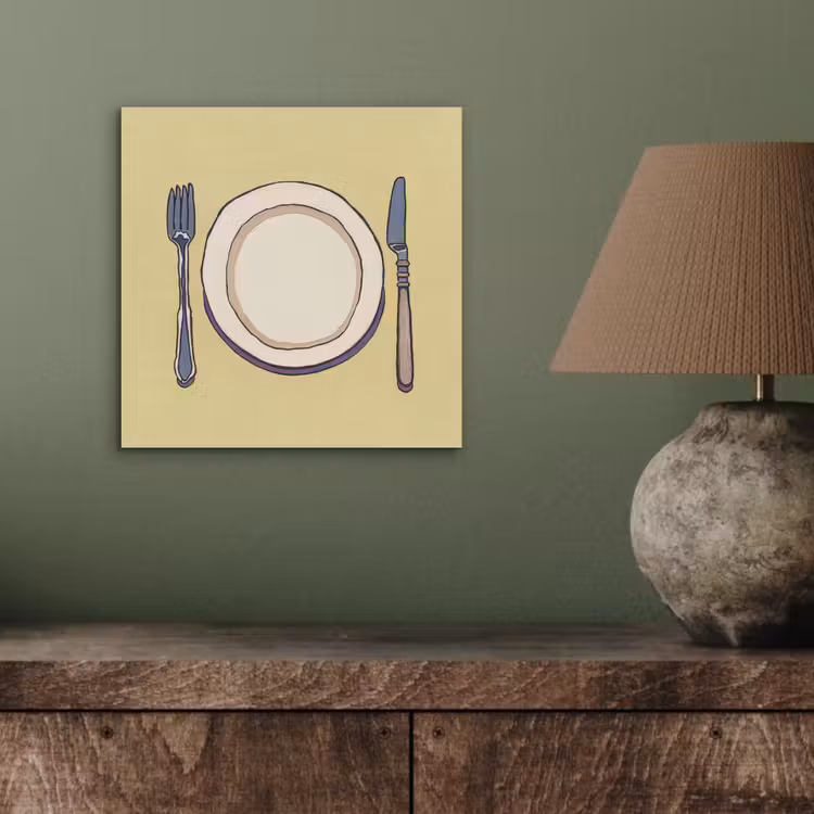 Aluminium schilderij - Illustratie - Bord - Bestek - Beige — 3
