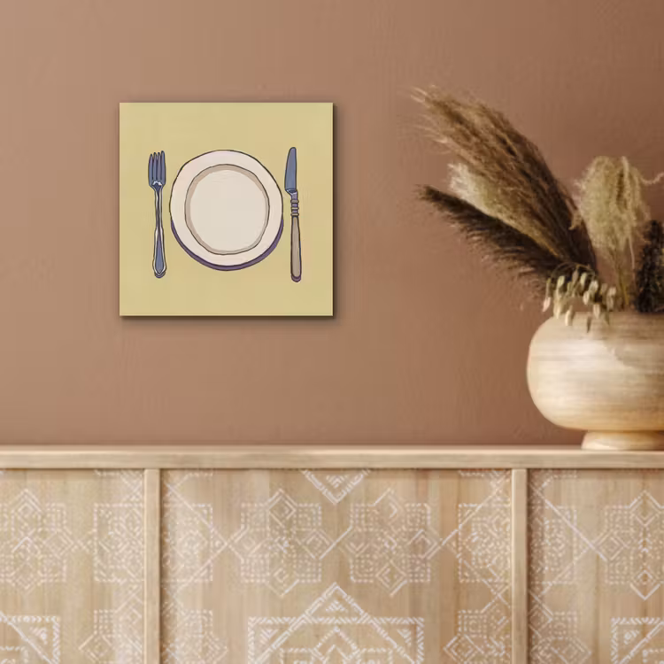Aluminium schilderij - Illustratie - Bord - Bestek - Beige — 5