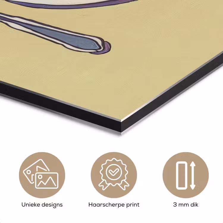 Aluminium schilderij - Illustratie - Bord - Bestek - Beige — 7