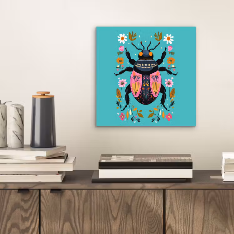 Aluminium schilderij - Kever - Bloemmotieven - Turquoise - Bladeren — 2