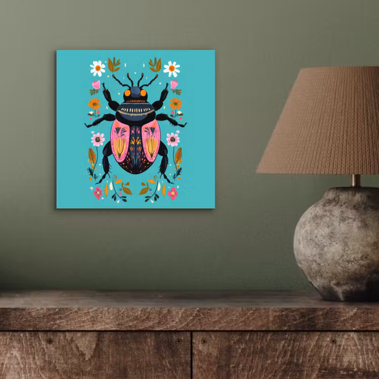 Aluminium schilderij - Kever - Bloemmotieven - Turquoise - Bladeren — 3