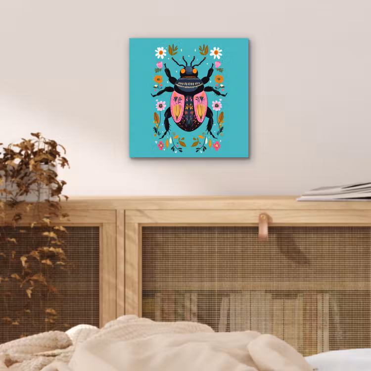 Aluminium schilderij - Kever - Bloemmotieven - Turquoise - Bladeren — 4
