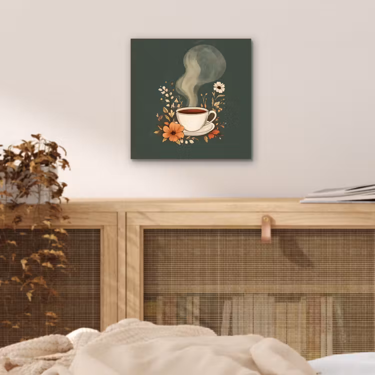 Aluminium schilderij - Kop - Bloemen - Groen - Koffie — 4