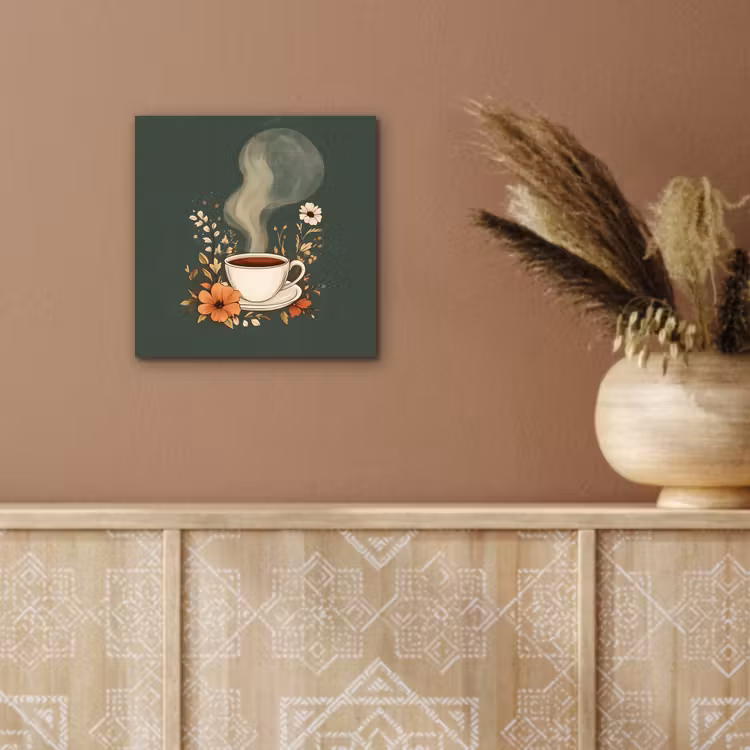 Aluminium schilderij - Kop - Bloemen - Groen - Koffie — 5