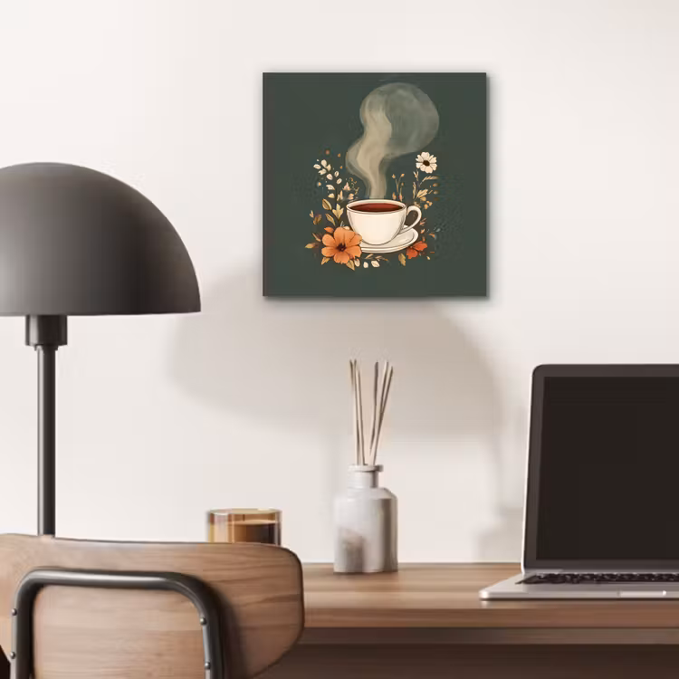 Aluminium schilderij - Kop - Bloemen - Groen - Koffie — 6