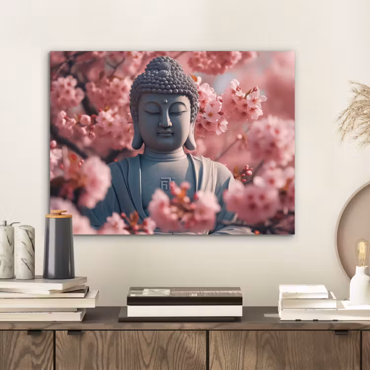 Aluminium schilderij - Boeddha - Beeld - Sakura - Buddha - Kersenbloesem — 2