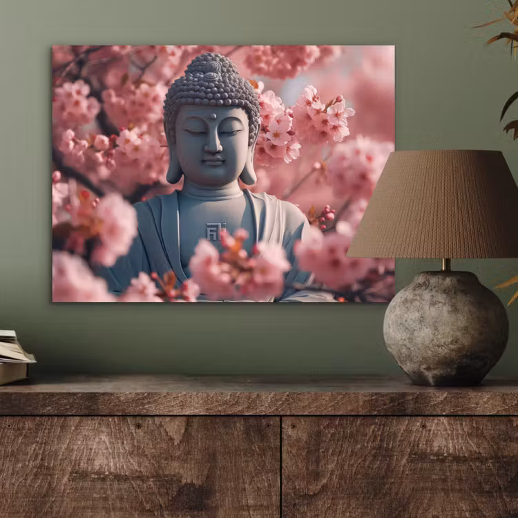 Aluminium schilderij - Boeddha - Beeld - Sakura - Buddha - Kersenbloesem — 3