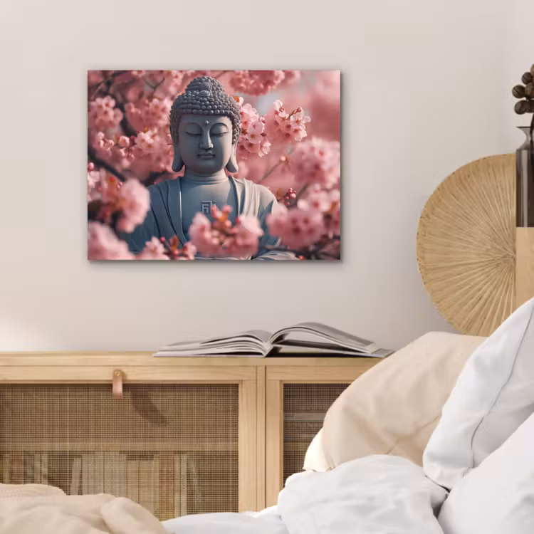 Aluminium schilderij - Boeddha - Beeld - Sakura - Buddha - Kersenbloesem — 4