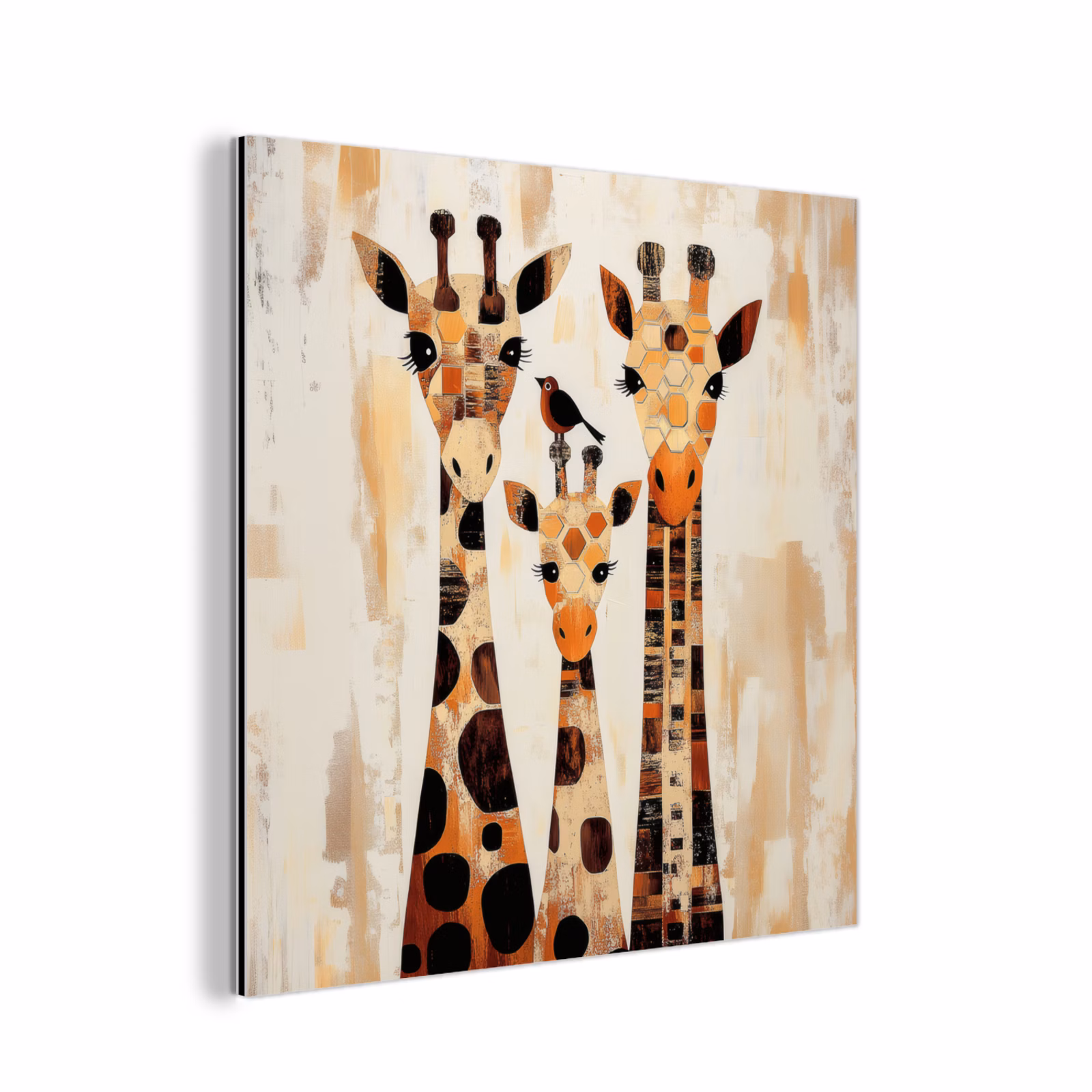 Aluminium schilderij - Giraffen - Cartoon - Crème — 1