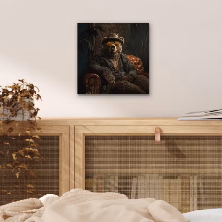 Aluminium schilderij - Beer - Bruin - Pak - Hoed — 4