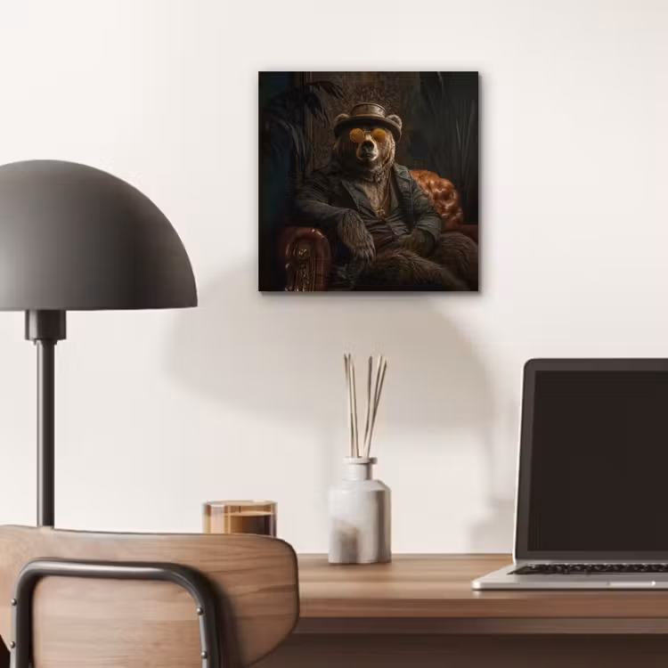Aluminium schilderij - Beer - Bruin - Pak - Hoed — 6
