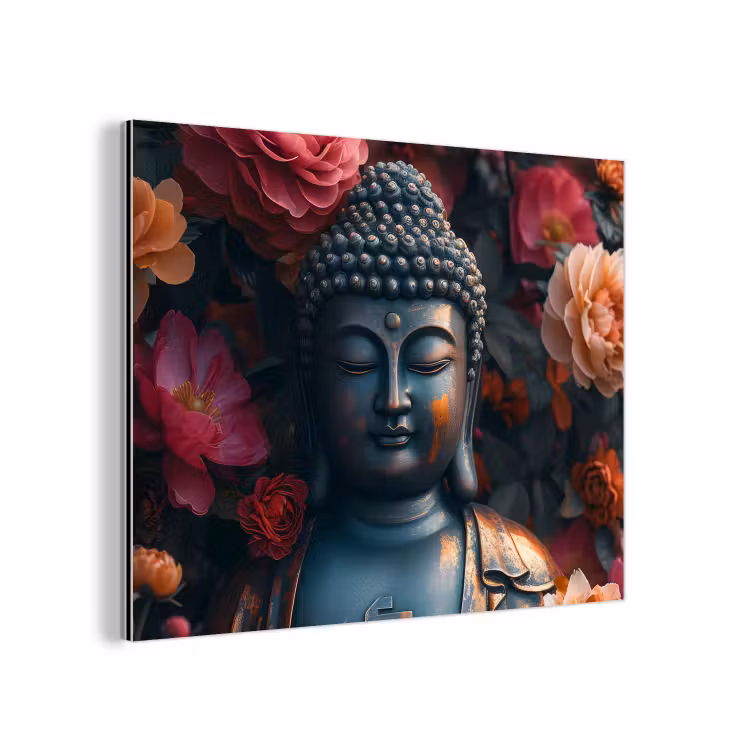 Aluminium schilderij - Boeddha - Bloemen - Buddha - Beeld - Kunst — 1