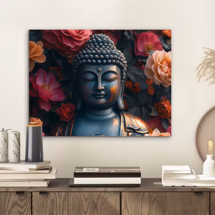 Aluminium schilderij - Boeddha - Bloemen - Buddha - Beeld - Kunst — 2
