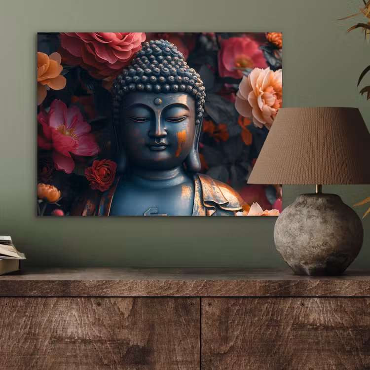Aluminium schilderij - Boeddha - Bloemen - Buddha - Beeld - Kunst — 3