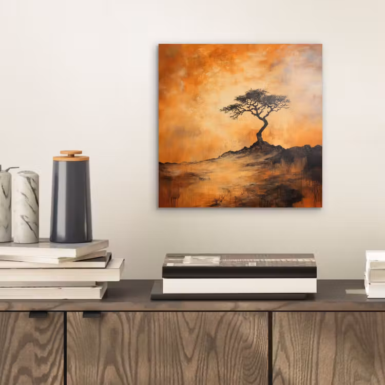 Aluminium schilderij - Boom - Landschap - Oranje — 2