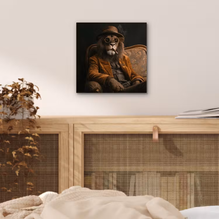 Aluminium schilderij - Bril - Leeuw - Bank - Hoed — 4