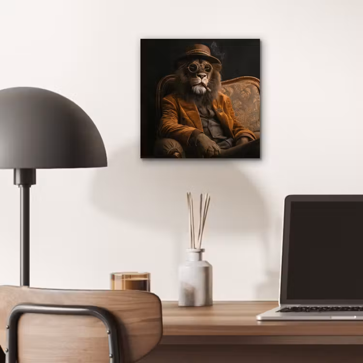 Aluminium schilderij - Bril - Leeuw - Bank - Hoed — 6
