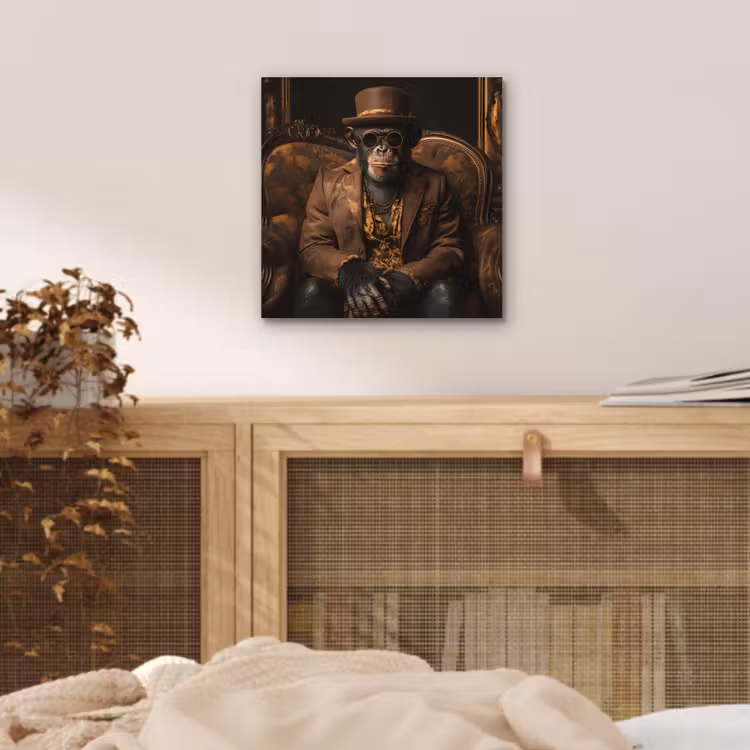 Aluminium schilderij - Chimpansee - Stoel - Pak - Bruin — 4