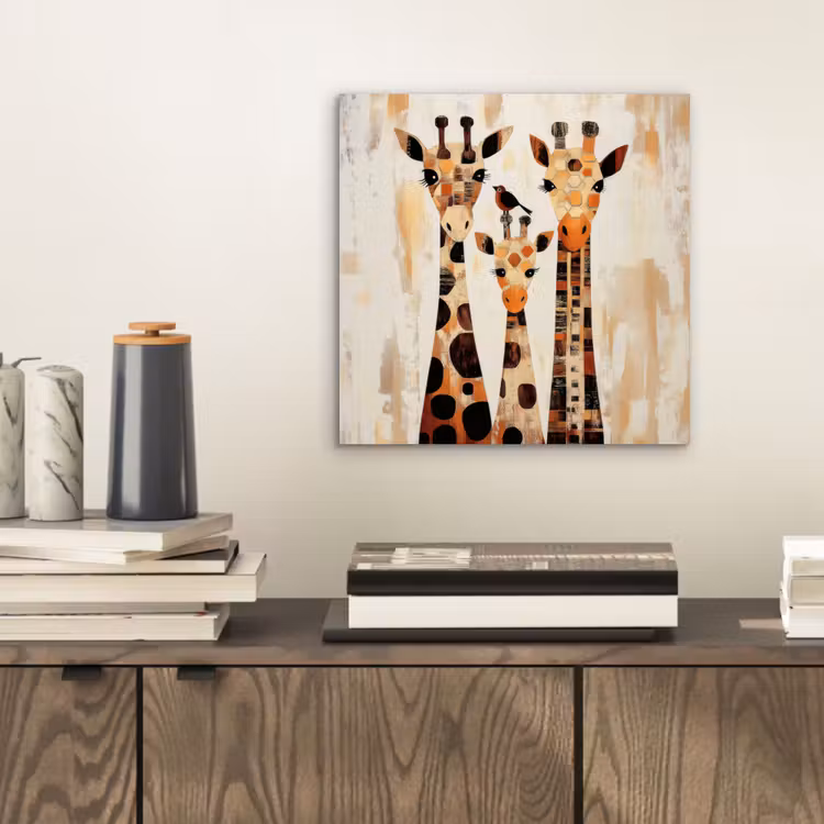 Aluminium schilderij - Giraffen - Cartoon - Crème — 2