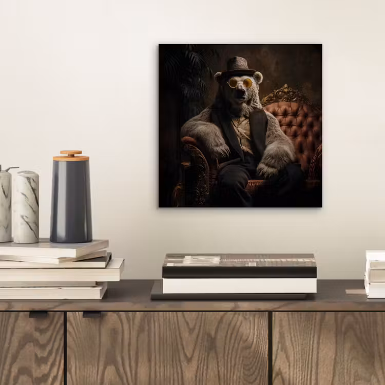 Aluminium schilderij - Ijsbeer - Hoed - Bril - Stoel — 2