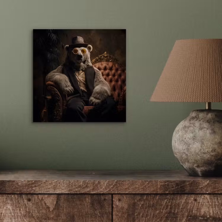 Aluminium schilderij - Ijsbeer - Hoed - Bril - Stoel — 3